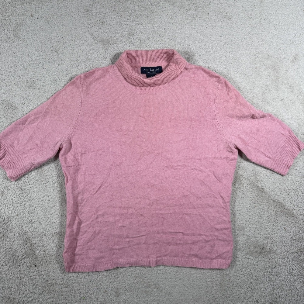 Ann Taylor Sweater Womens Small Pink 100% Cashmere Mock Neck 2 Ply Pullover Soft